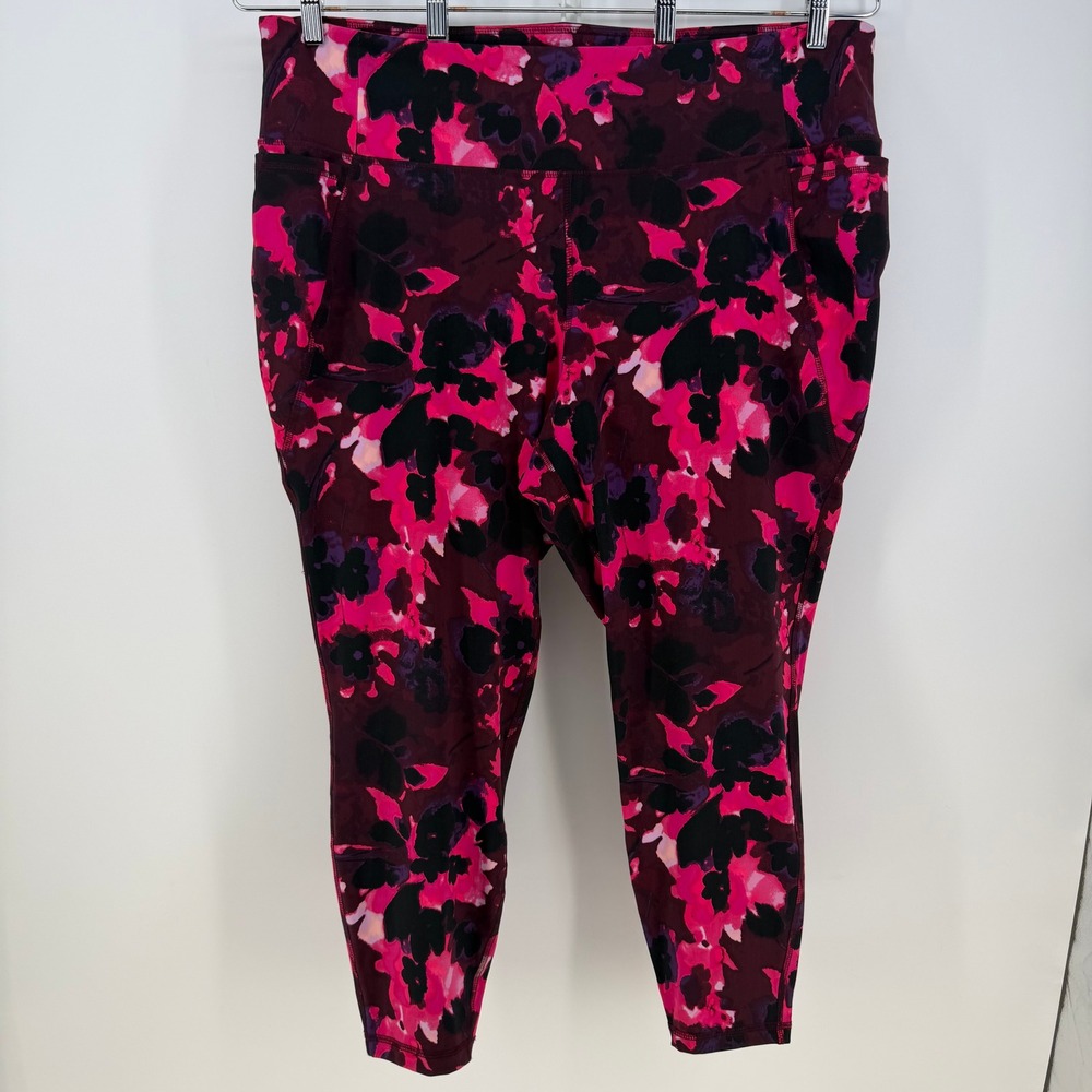 LIVI Active Leggings Womens 26/28 Pink Floral Pockets High Rise Yoga Athleisure